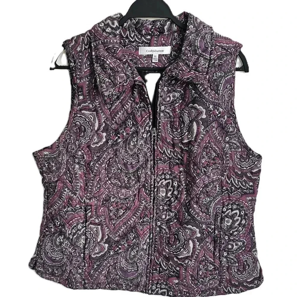 Croft & Barrow Purple Print Vest‎ XL  NWT